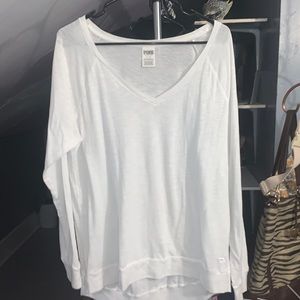 White Long sleeve V neck Victoria’s Secret Pink shirt